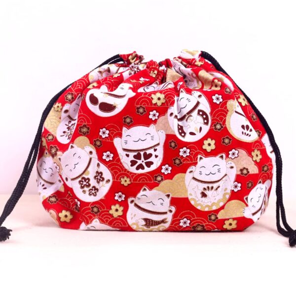 Sac rangement boîte bento motif chat maneki neko