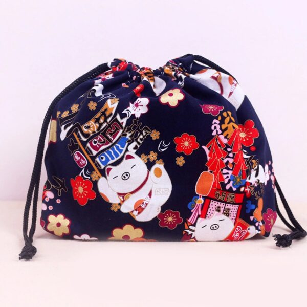 Sac rangement boîte bento motif chat porte bonheur