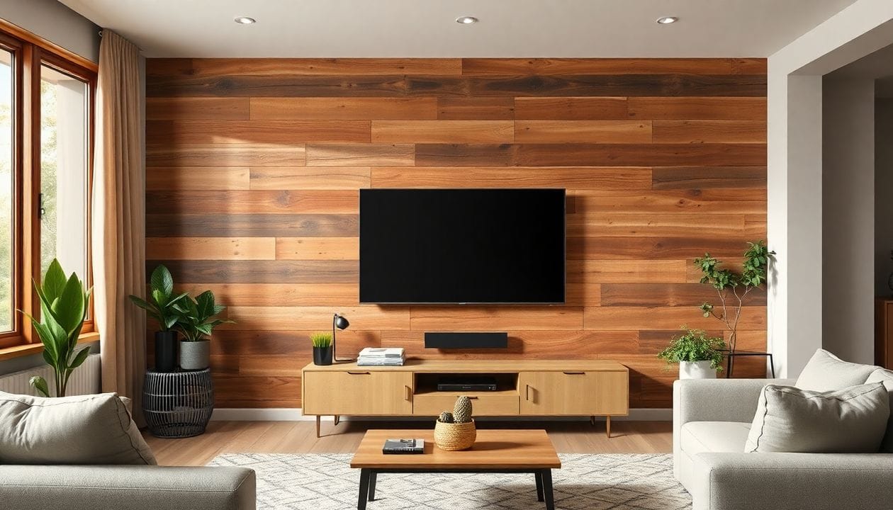 télé sur un mur fait de bois de palette