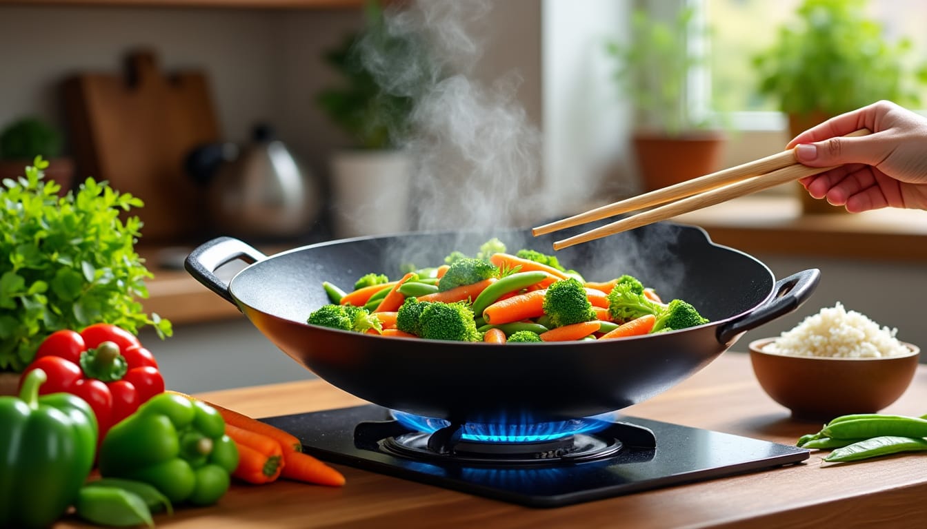 découvrez comment préparer un savoureux wok de légumes en seulement 15 minutes ! cette recette rapide est parfaite pour un repas sain et équilibré, idéal pour les personnes pressées désireuses de s'alimenter de manière nutritive.
